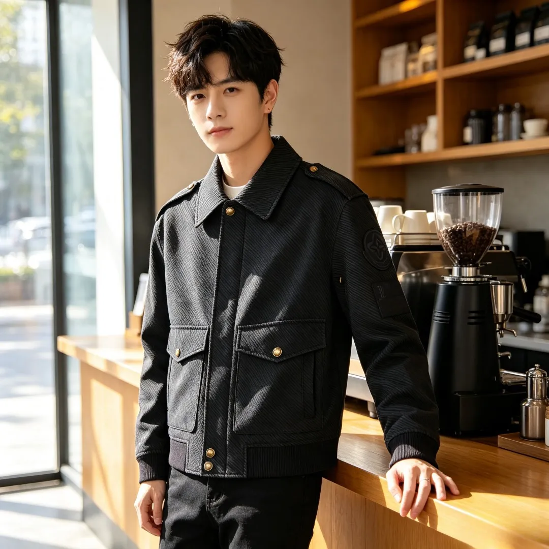 Louis Vuitton/Louis Vuitton twill button shoulder patch lapel jacket jacket